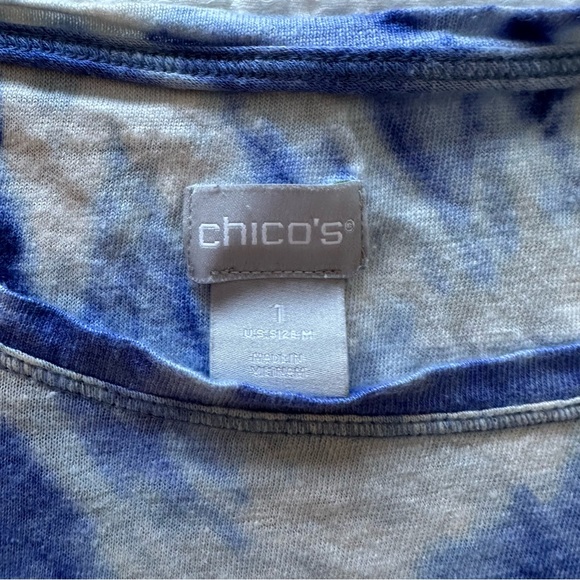 Chico's Women's Size 1 Linen Tie-Dye Relaxed  Tee Short Sleeve Lightweight Blue - Picture 3 of 9